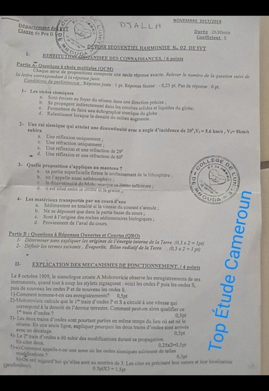 epreuves SVT MBOUDA 2017 S1 P1